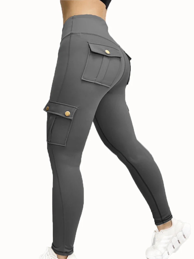 Seamless High-Waist Cargo Leggings – Sculpting Fitness Pants with Pockets