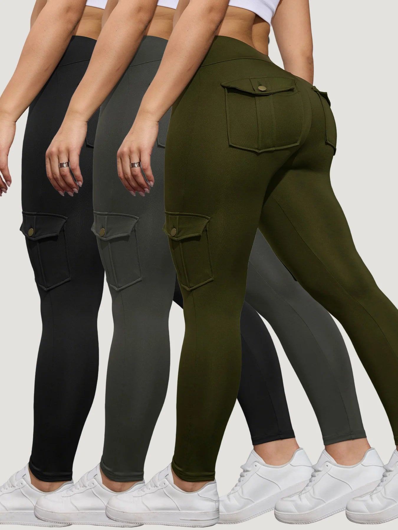 Seamless High-Waist Cargo Leggings – Sculpting Fitness Pants with Pockets