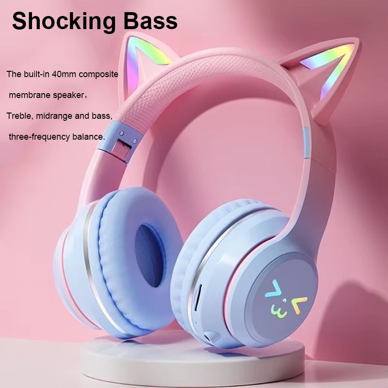 RGB Cat Ear Bluetooth Headphones – Wireless LED Stereo Headset