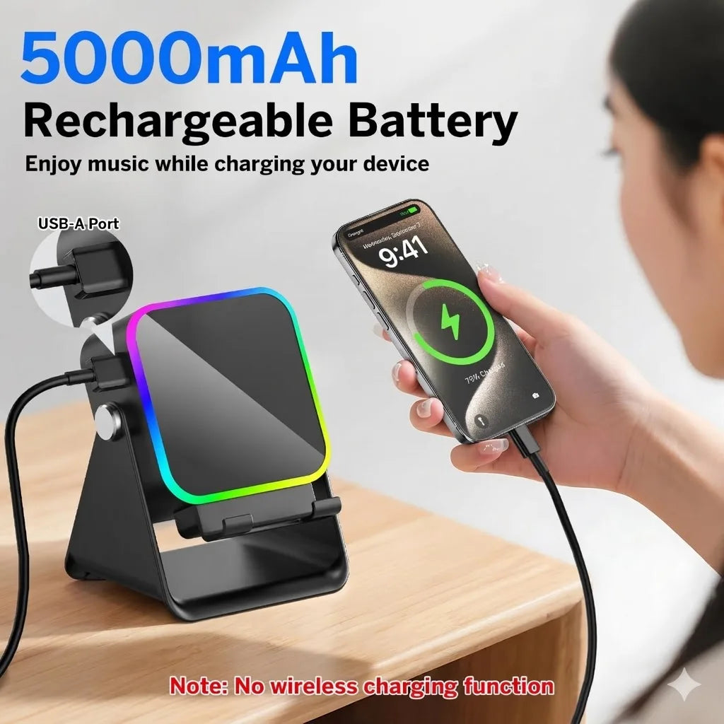 5-in-1 Bluetooth Speaker – Wireless Charging & RGB Light Stand