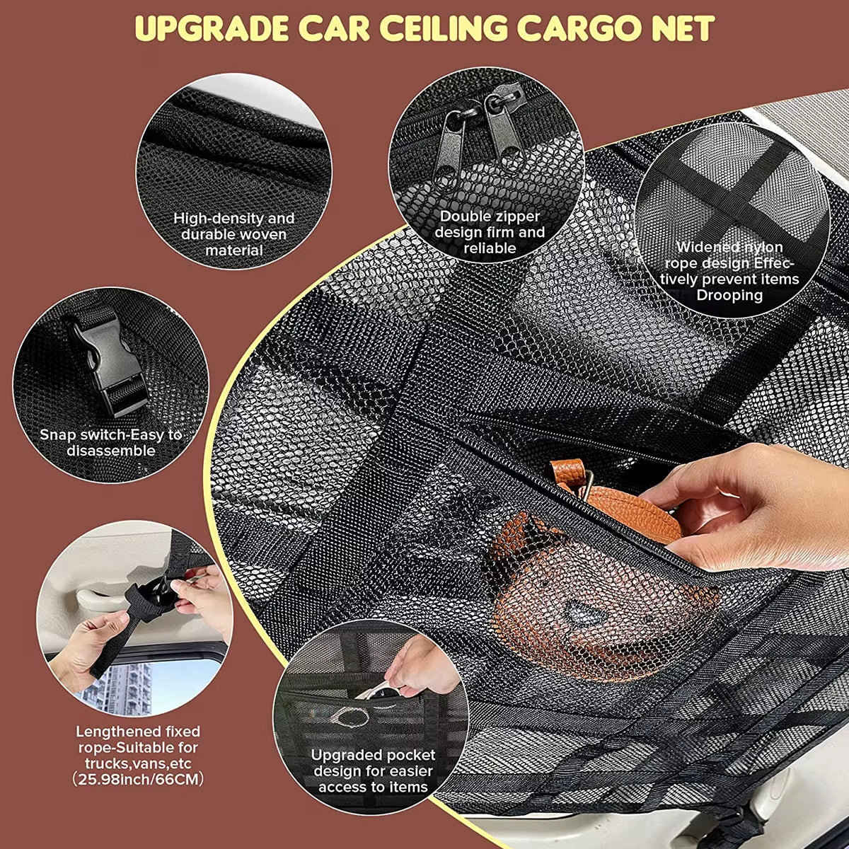 Car Ceiling Cargo Net – Overhead Roof Storage Organizer