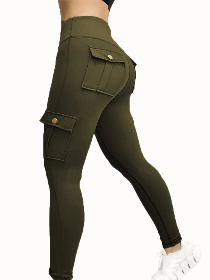 Seamless High-Waist Cargo Leggings – Sculpting Fitness Pants with Pockets