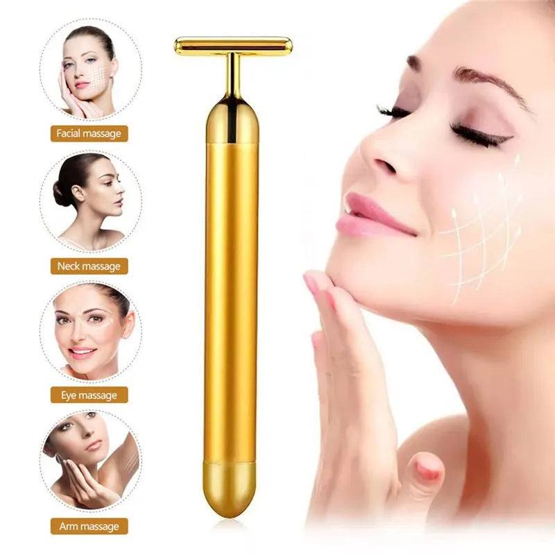 24K Gold Vibrating Facial Massager – Firming & Sculpting Beauty Tool