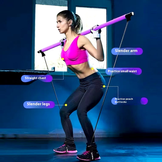 Pilates Resistance Bar – Portable Home Workout Stick with Bands