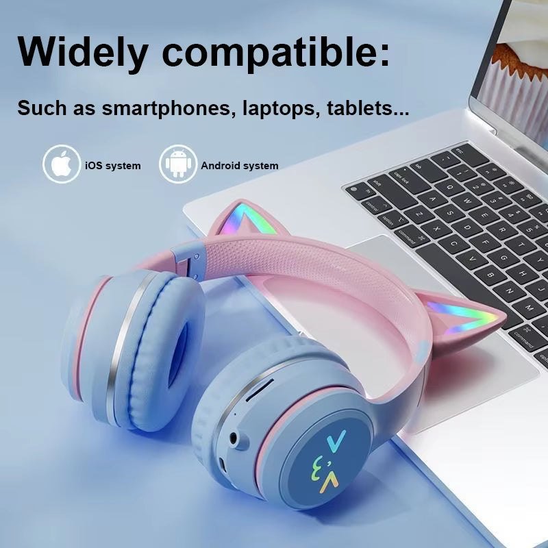 RGB Cat Ear Bluetooth Headphones – Wireless LED Stereo Headset