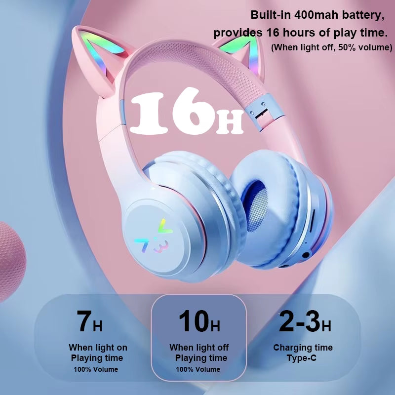 RGB Cat Ear Bluetooth Headphones – Wireless LED Stereo Headset