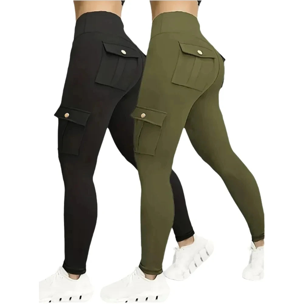 Seamless High-Waist Cargo Leggings – Sculpting Fitness Pants with Pockets