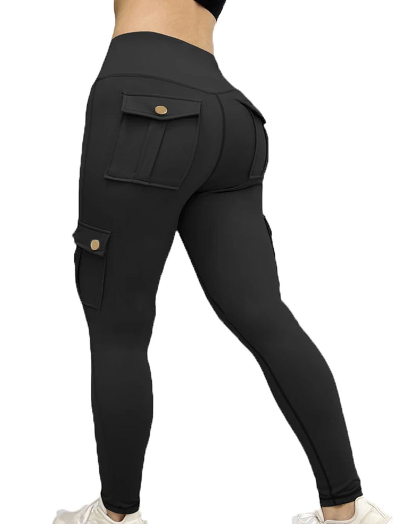 Seamless High-Waist Cargo Leggings – Sculpting Fitness Pants with Pockets