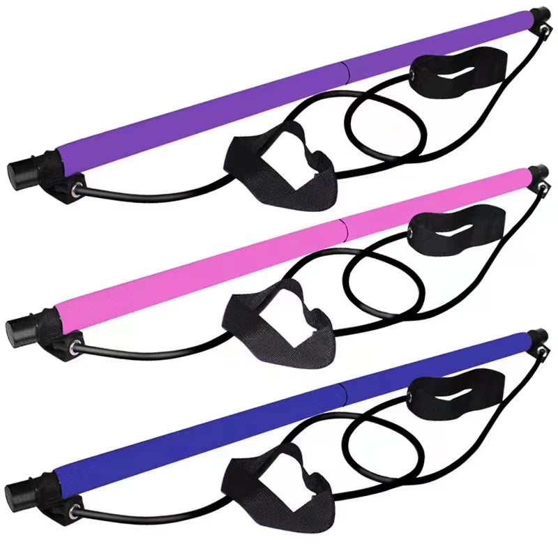 Pilates Resistance Bar – Portable Home Workout Stick with Bands