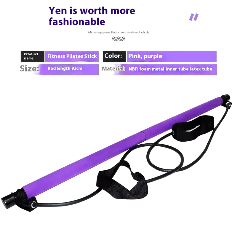 Pilates Resistance Bar – Portable Home Workout Stick with Bands