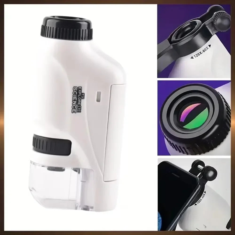 Pocket Microscope for Kids – 60X–120X Zoom with Phone Holder