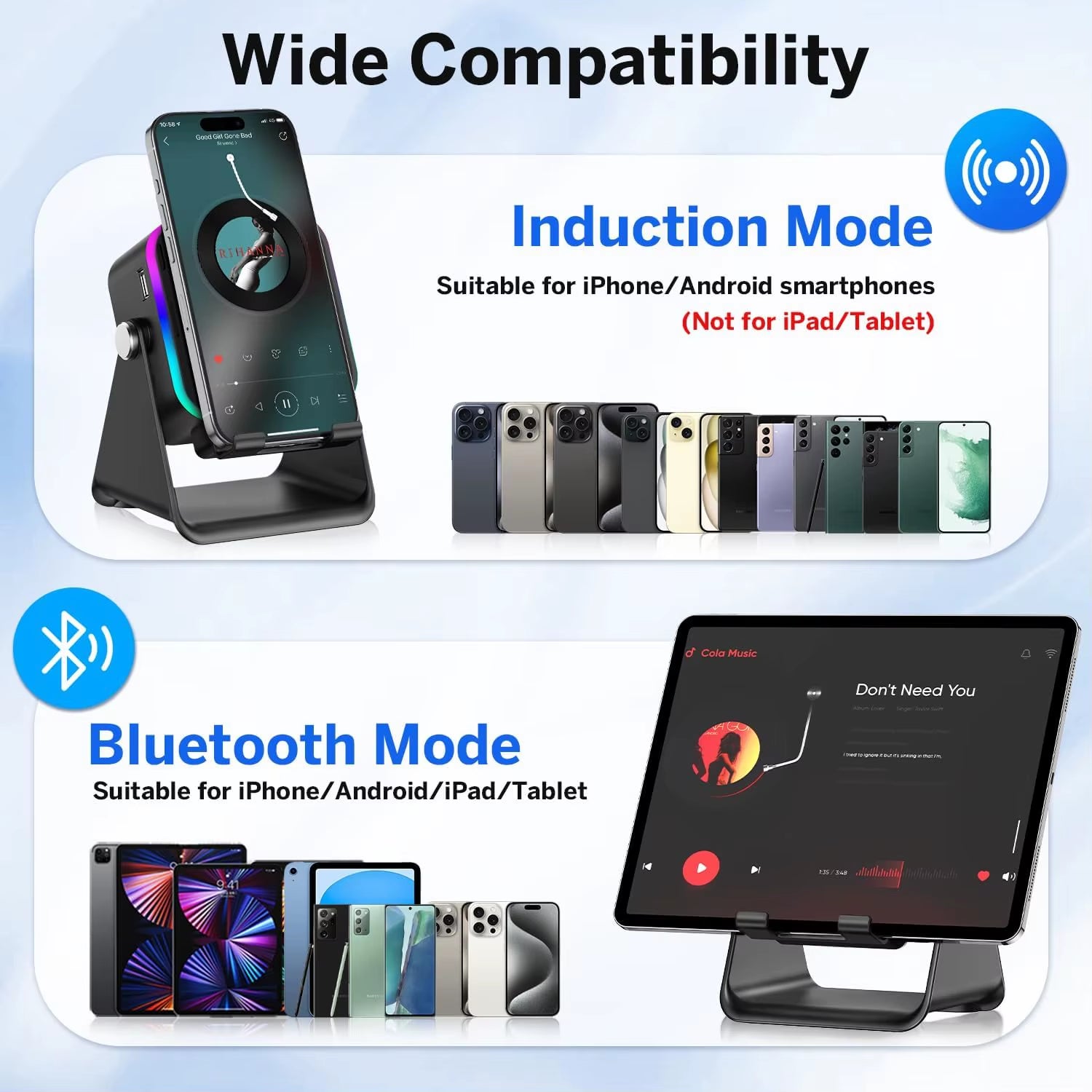 5-in-1 Bluetooth Speaker – Wireless Charging & RGB Light Stand