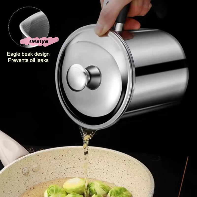 Stainless Steel Oil Dispenser Pot – Built-In Filter Container