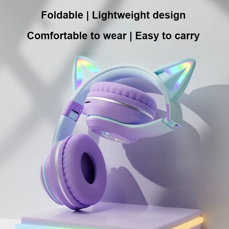 RGB Cat Ear Bluetooth Headphones – Wireless LED Stereo Headset