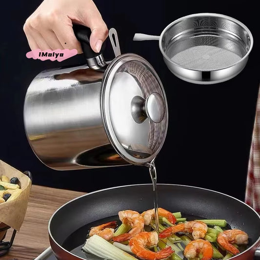 Stainless Steel Oil Dispenser Pot – Built-In Filter Container