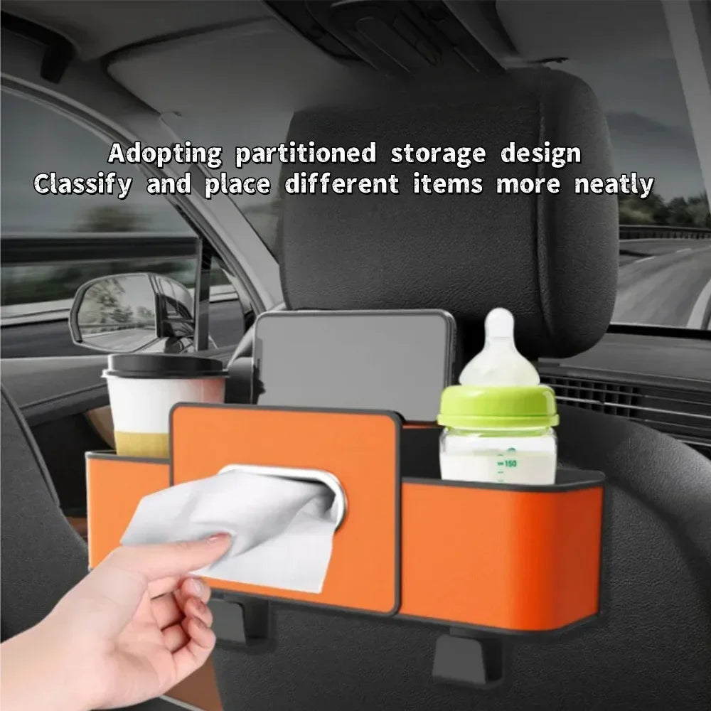 Car Seat Back Organizer – Tissue Holder, Cup Holder & Storage Box
