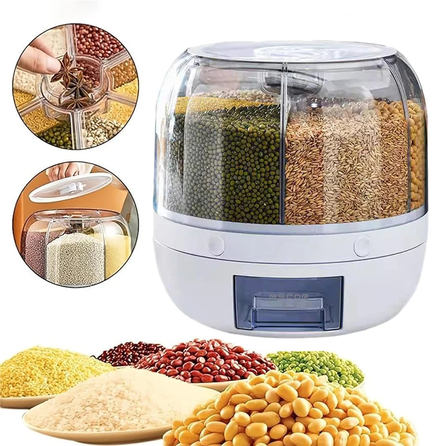 360° Rotating Food Dispenser – Airtight Grain & Cereal Storage Container