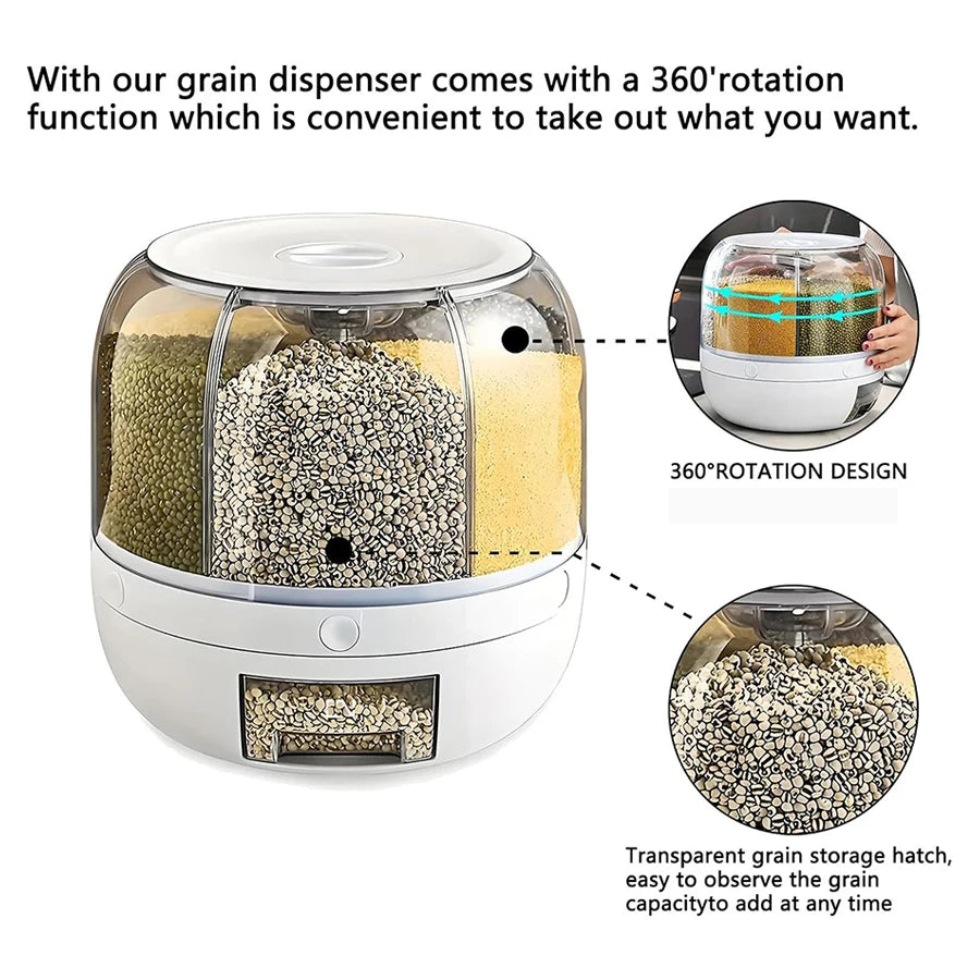 360° Rotating Food Dispenser – Airtight Grain & Cereal Storage Container